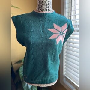 Green and Pink Vintage Women's Izod Lacoste Sweater